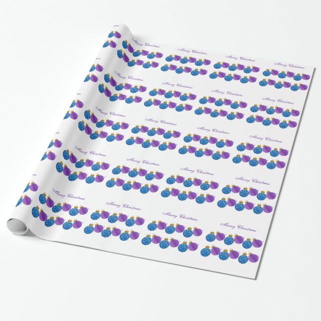Papier Cadeau Décorations de Noël violettes et bleues (Déroulé)