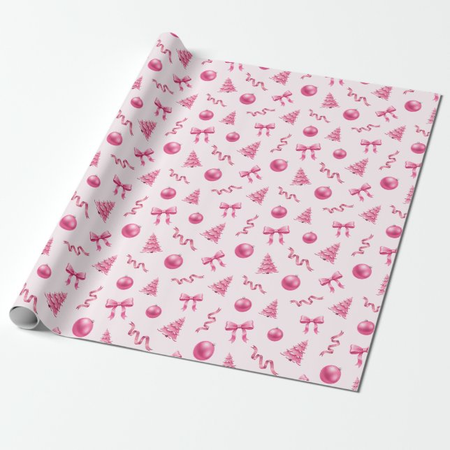 Papier Cadeau Décorations et rubans de Noël Coquette rose (Déroulé)