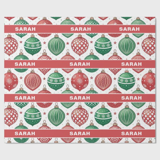 Papier Cadeau Décorations Rouges & Vertes Étoiles Noël (Plat)