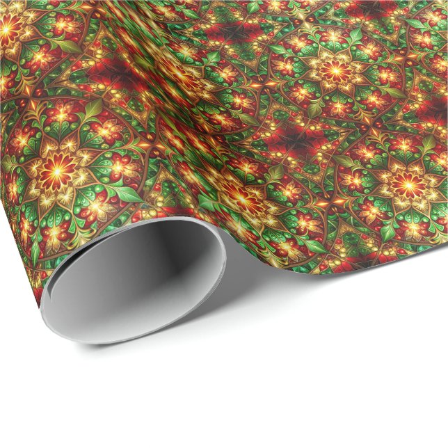 Papier Cadeau Decorative Red Green Holiday Wrapping Paper (Coin rond)