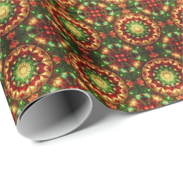 Papier Cadeau Decorative Red Green Holiday Wrapping Paper (Coin rond)