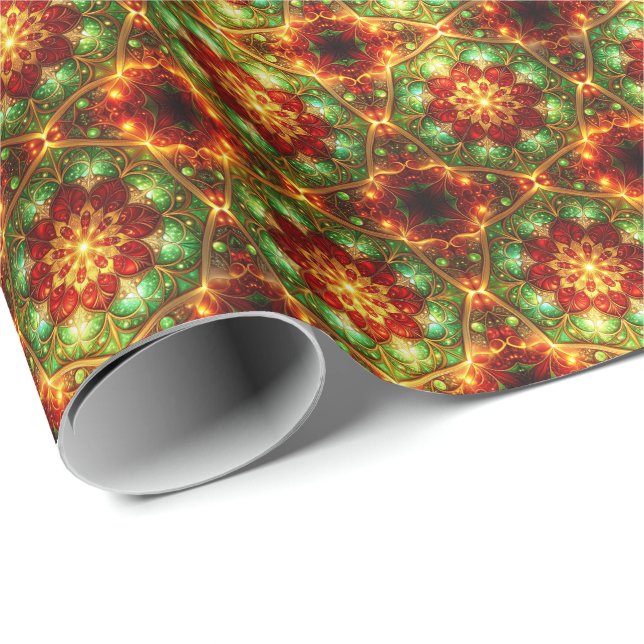 Papier Cadeau Decorative Red Green Holiday Wrapping Paper (Coin rond)