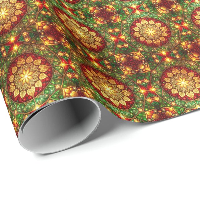 Papier Cadeau Decorative Red Green Holiday Wrapping Paper (Coin rond)