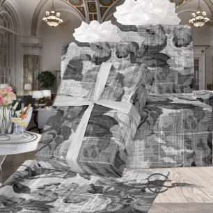 Papier Cadeau Découpage botanique en toile florale noire et blan