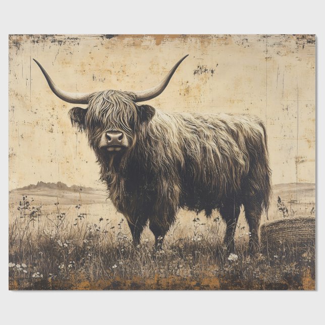Papier Cadeau Découpage de bétail rustique des Highlands (Plat)
