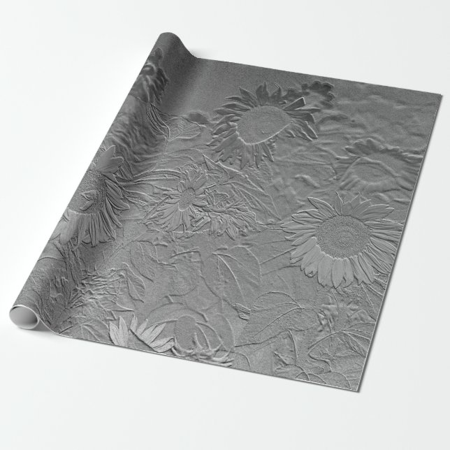 Papier Cadeau Découpage de conception florale gris argent du tou (Déroulé)