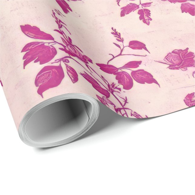 Papier Cadeau Découpage de la Chinoiserie rose (Coin rond)