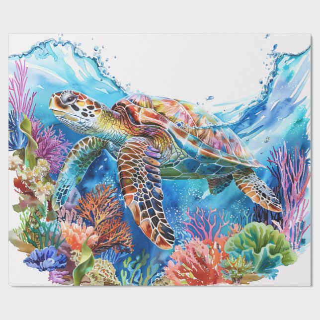 Papier Cadeau Découpage de la tortue marine de couleur d'eau viv (Plat)