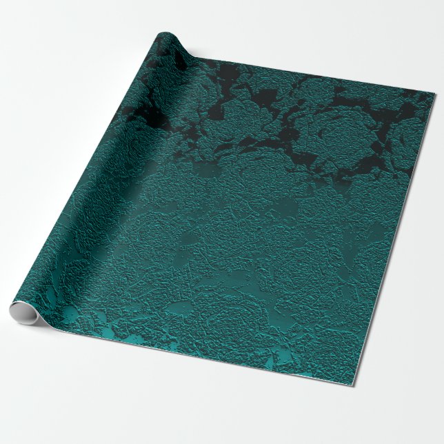 Papier Cadeau Découpage de Motif Succulent Turquoise foncé (Déroulé)
