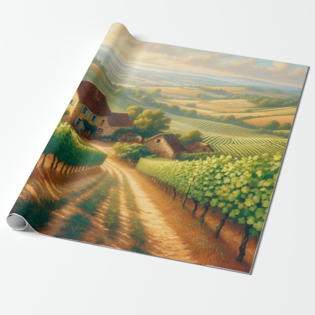 Papier Cadeau Découpage de peinture à l'huile de vignoble frança (Déroulé)