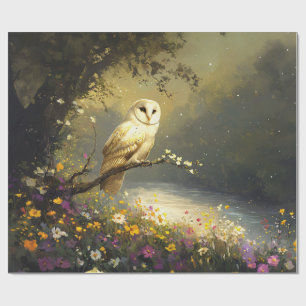 Papier Cadeau Découpage des Fleurs sauvages de la Chouette blanc