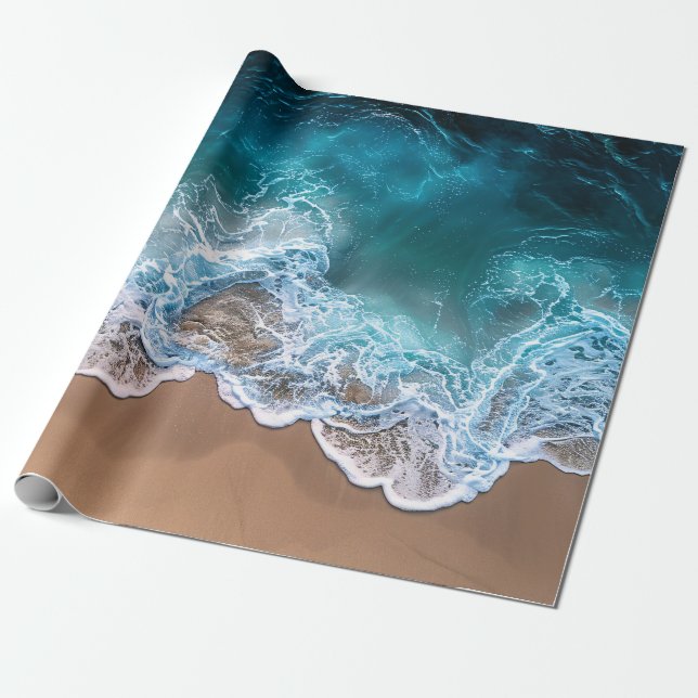 Papier Cadeau Découpage des vagues de rivage de plage (Déroulé)