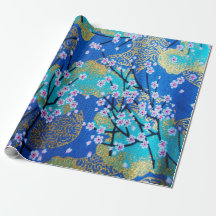 Découpage en fleurs de cerisier japonais d'or bleu