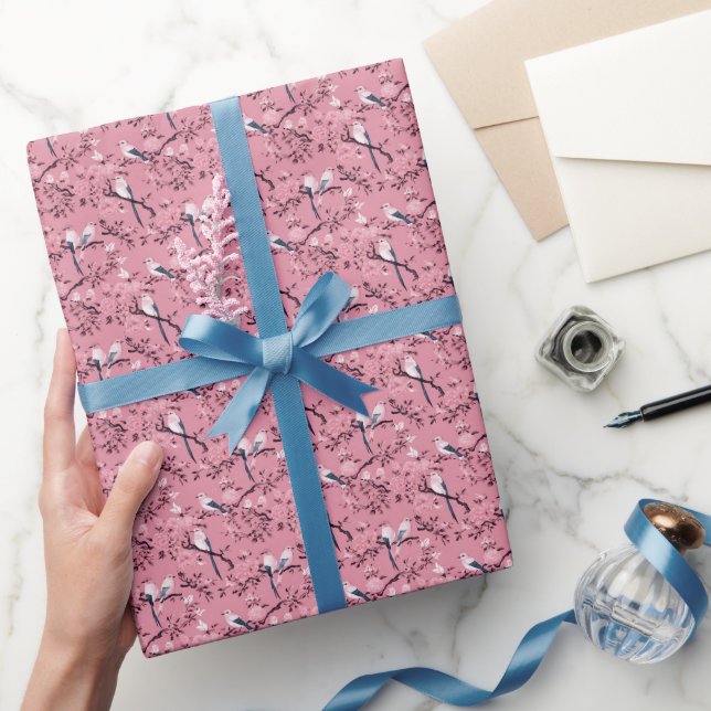 Papier Cadeau Découpage floral d'oiseau rose (Cadeaux)