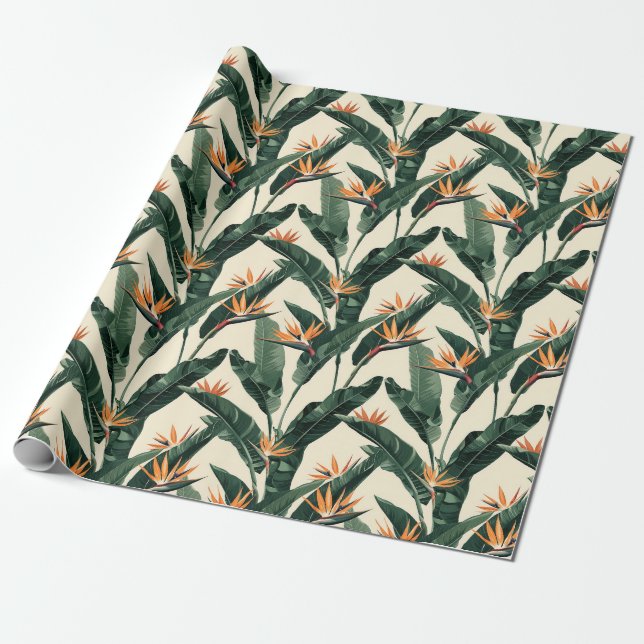 Papier Cadeau Découpage Motif botanique Oiseau du Paradis (Déroulé)