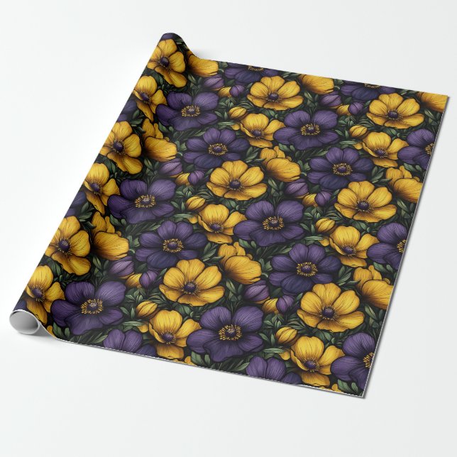 Papier Cadeau Découpage Motif violet et jaune (Déroulé)