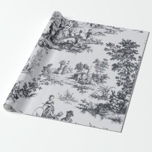 Papier Cadeau Découpage noir et blanc de la toile de jouy