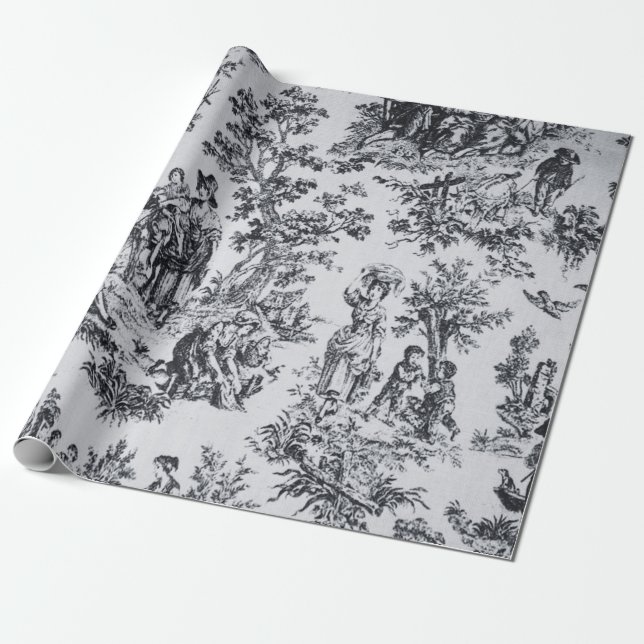 Papier Cadeau Découpage noir et blanc de la toile de jouy (Déroulé)