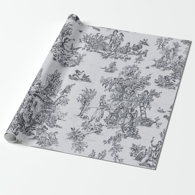 Papier Cadeau Découpage noir et blanc de la toile de jouy (Déroulé)