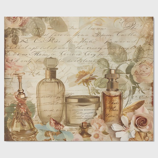 Papier Cadeau Découpage vintage de parfum victorien (Plat)