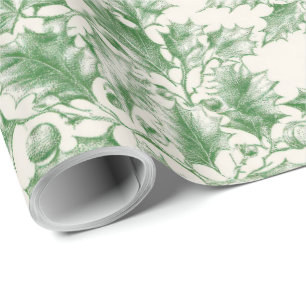 Papier Cadeau Découpage vintage Green Holly