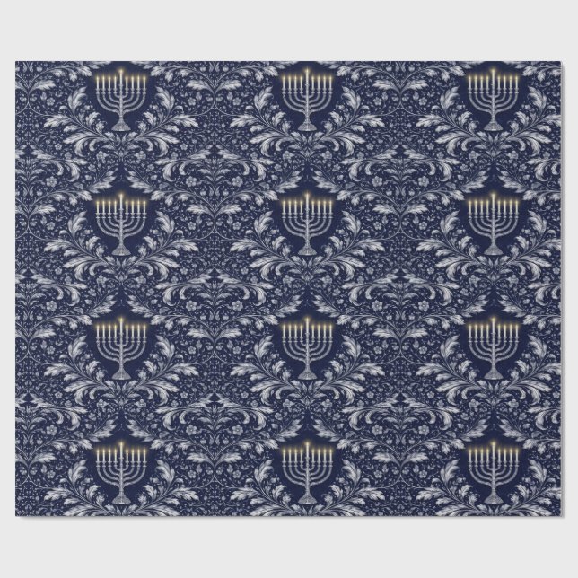 Papier Cadeau Deep Navy Menorah William Morris Pattern (Plat)