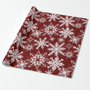 Papier Cadeau Deep Red Winter Wonderland Snowflake Motif