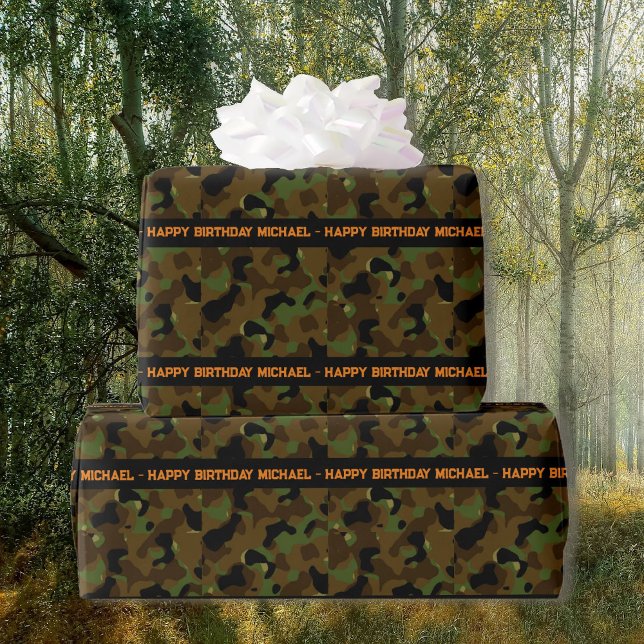 Papier Cadeau Deep Woods Camo Ajouter texte et nom Anniversaire (Créateur téléchargé)