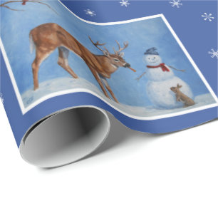 Papier Cadeau Deer & Snowman Christmas Snowflakes