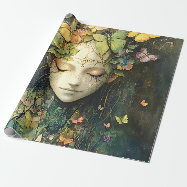 Papier Cadeau Déesse de la forêt enchantée avec papillons (2) (Déroulé)
