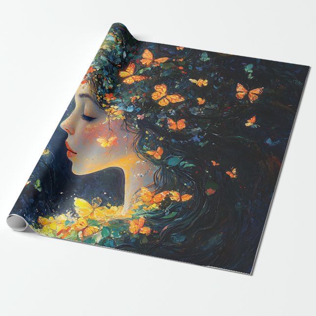 Papier Cadeau Déesse de la forêt enchantée avec papillons (5) (Déroulé)