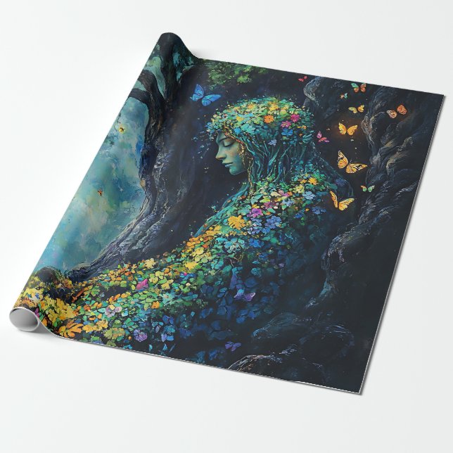 Papier Cadeau Déesse de la forêt enchantée avec papillons (6) (Déroulé)