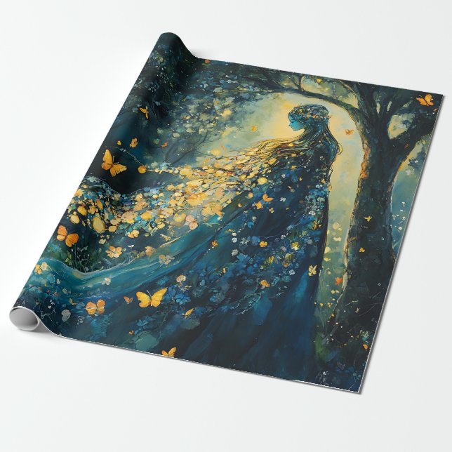 Papier Cadeau Déesse de la forêt enchantée avec papillons (8) (Déroulé)