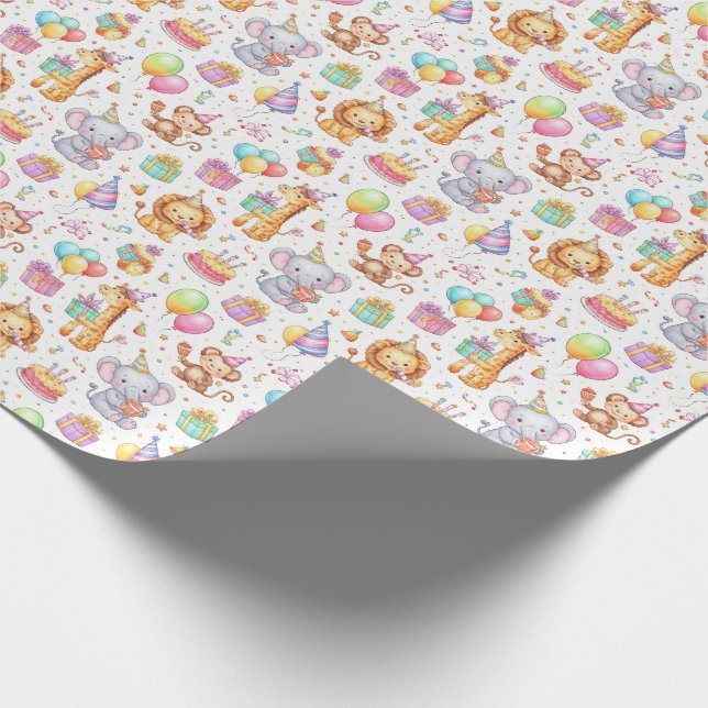 Papier Cadeau Défilé d'animaux de fête – Conception d'anniversai (Coin)
