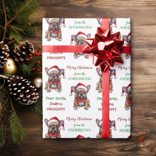 Papier Cadeau Définir Naughty Père Noël Frenchie Christmas