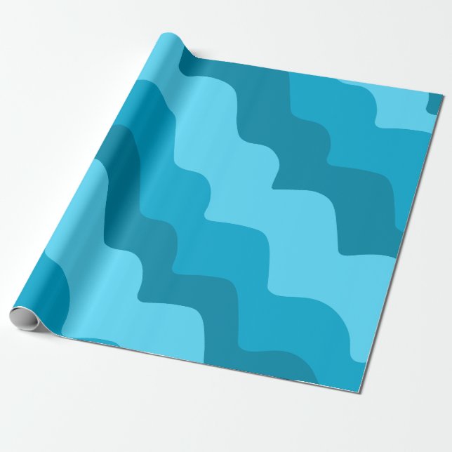 Papier Cadeau Dégradé bleu ondulé des vagues océaniques (Déroulé)