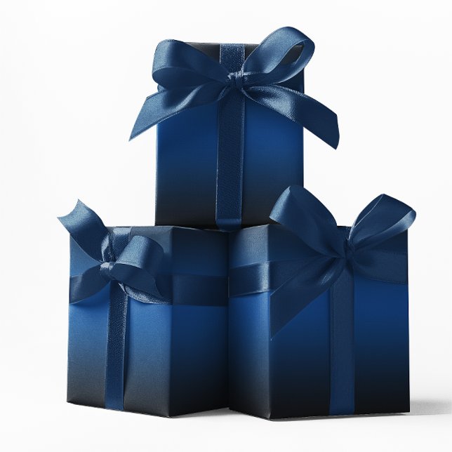 Papier Cadeau Dégradé élégant bleu foncé et noir (Elegant Deep Blue and Black Ombre Wrapping Paper)
