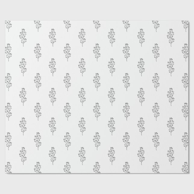 Papier Cadeau Délicat Blanc Noir Foliage Botanique Feuilles Cade (Plat)