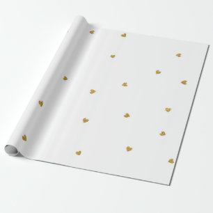 Papier Cadeau Délicat Coeurs d'Or Confetti Dots Blanc