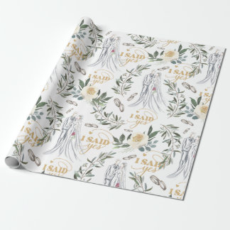 Papier Cadeau Délicat Mariage floral aquarelle élégant