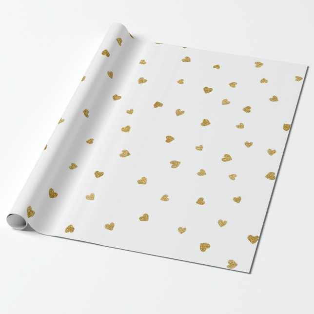 Papier Cadeau Delicate Gold Sepia Hearts Confetti White Faveur (Déroulé)