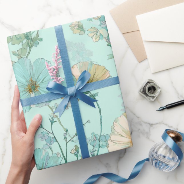 Papier Cadeau Delicate Pastel Wildflower Mint Floral Pattern (Cadeaux)