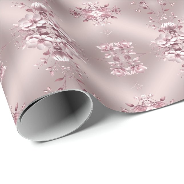 Papier Cadeau Delicate Pink Floral Wrapping Paper (Coin rond)