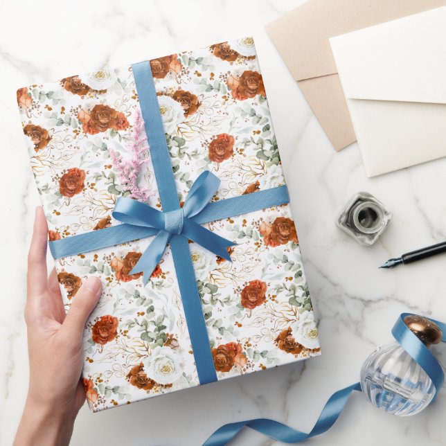 Papier Cadeau Delicate Terracotta Floral Botanical Gold Leaf (Cadeaux)