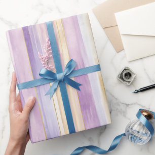 Papier Cadeau Délicieux Iris Violets Crème Rayures Baby Shower M