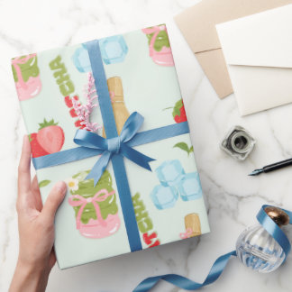 Papier Cadeau Délicieux Matcha aux Fraises avec Ruban