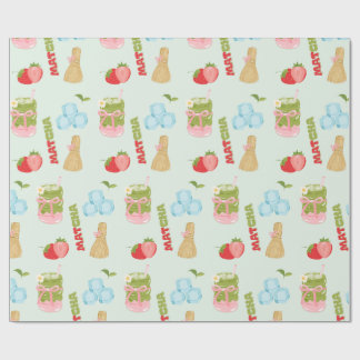 Papier Cadeau Délicieux Matcha aux Fraises avec Ruban