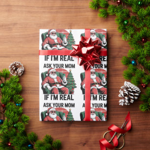 Papier Cadeau Demande à ta mère Funny Santa Snarky Retro Noël