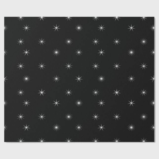Papier Cadeau Démarre blanc sur noir (Plat)