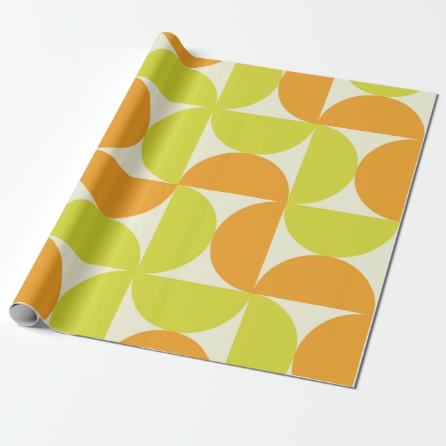 Papier Cadeau Demi-cercles de style milieu de siècle orange et j (Déroulé)